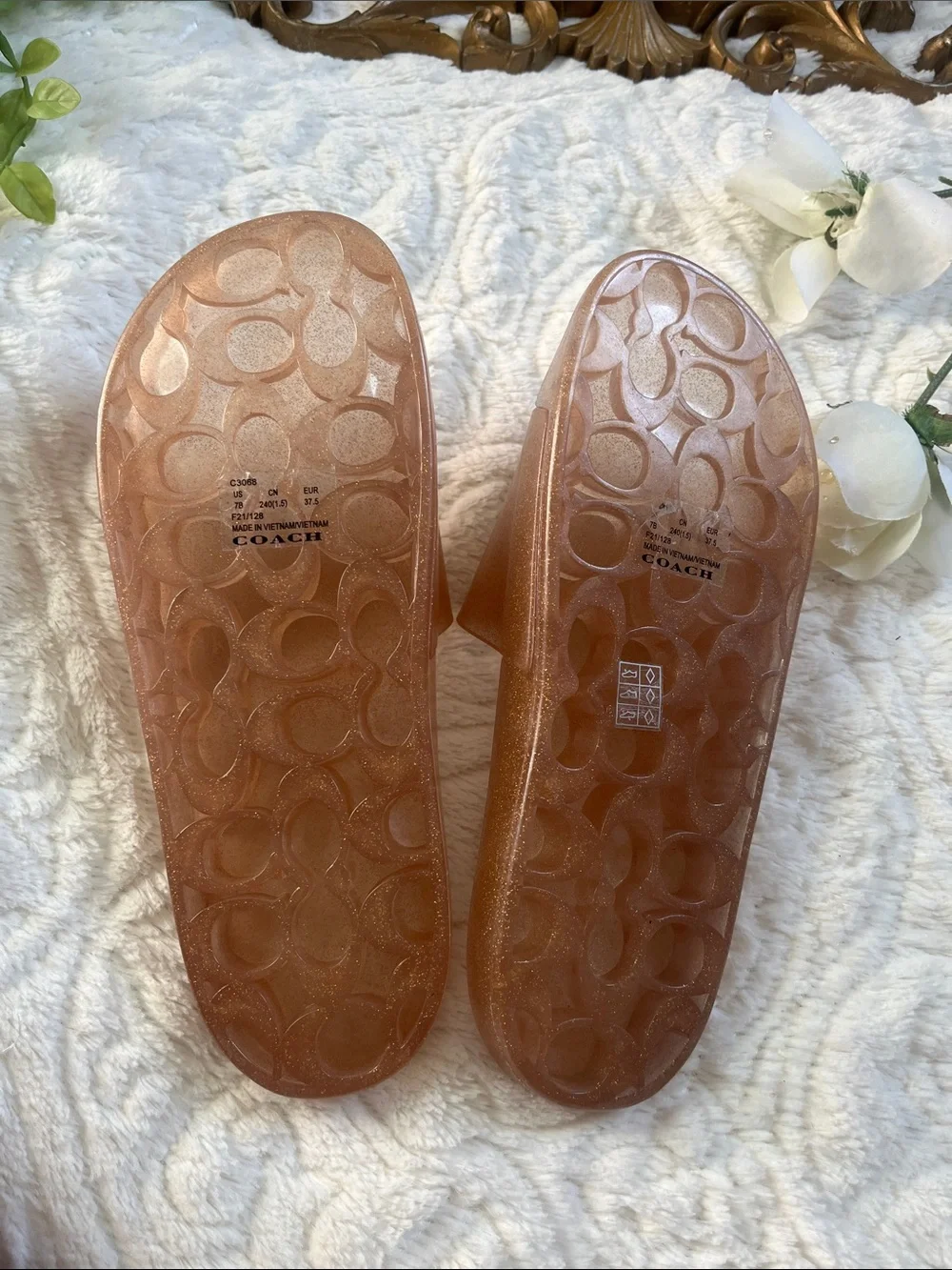 NEW Coach Gold Ulyssa Jelly Slide Logo Slide Sandals